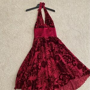 Elegant Red Floral Halter Dress